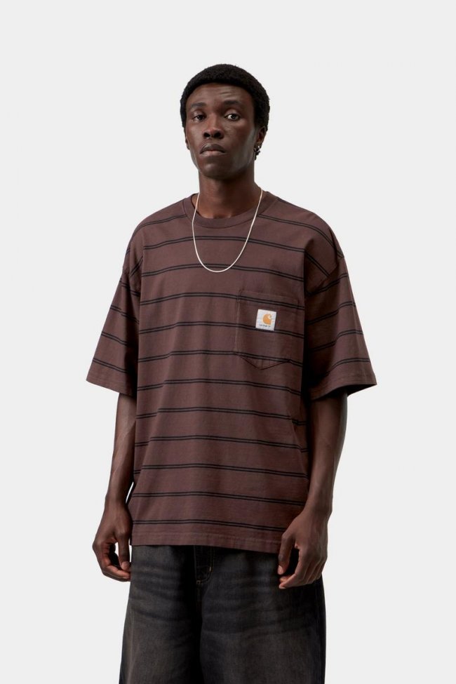 Carhartt S/S Cardona Pocket T-Shirt - Cardona Stripe, Natural / Palisander, Garment dyed Carhartt S/S Cardona Pocket T-Shirt - Cardona Stripe, Natural / Palisander, Garment dyed