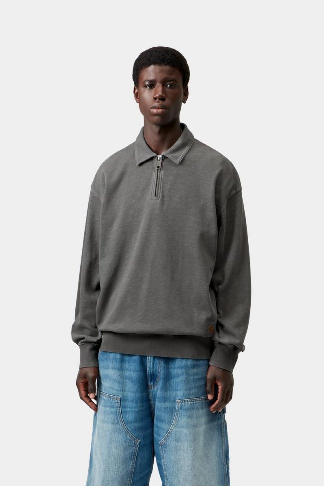 Carhartt Harper Polo - Black, Garment dyed