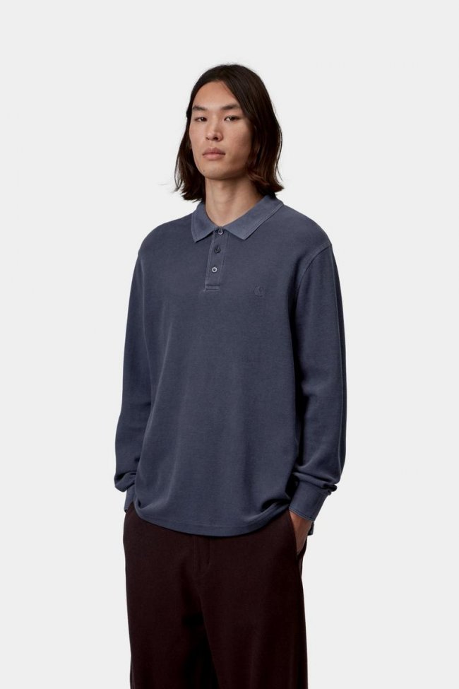 Carhartt L/S Waffle Rugby Shirt - Dark Navy, Garment dyed