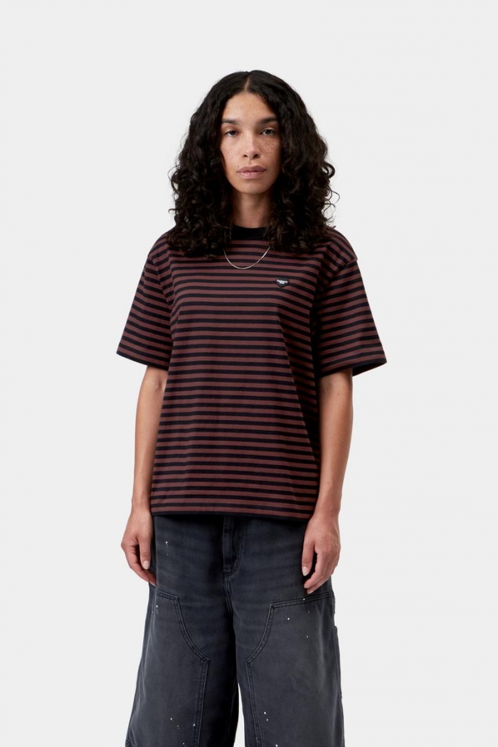 Carhartt S/S Essy T-Shirt - Essy Stripe, Black / Amarone
