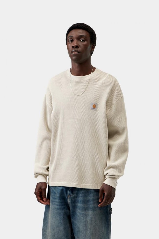 Carhartt L/S Vista Waffle T-Shirt - Fleur De Sel, Garment dyed
