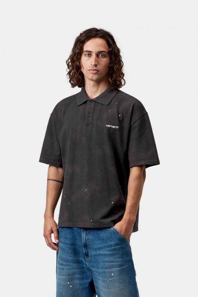Carhartt S/S Painter Polo - Black, Destroy wash, splatter