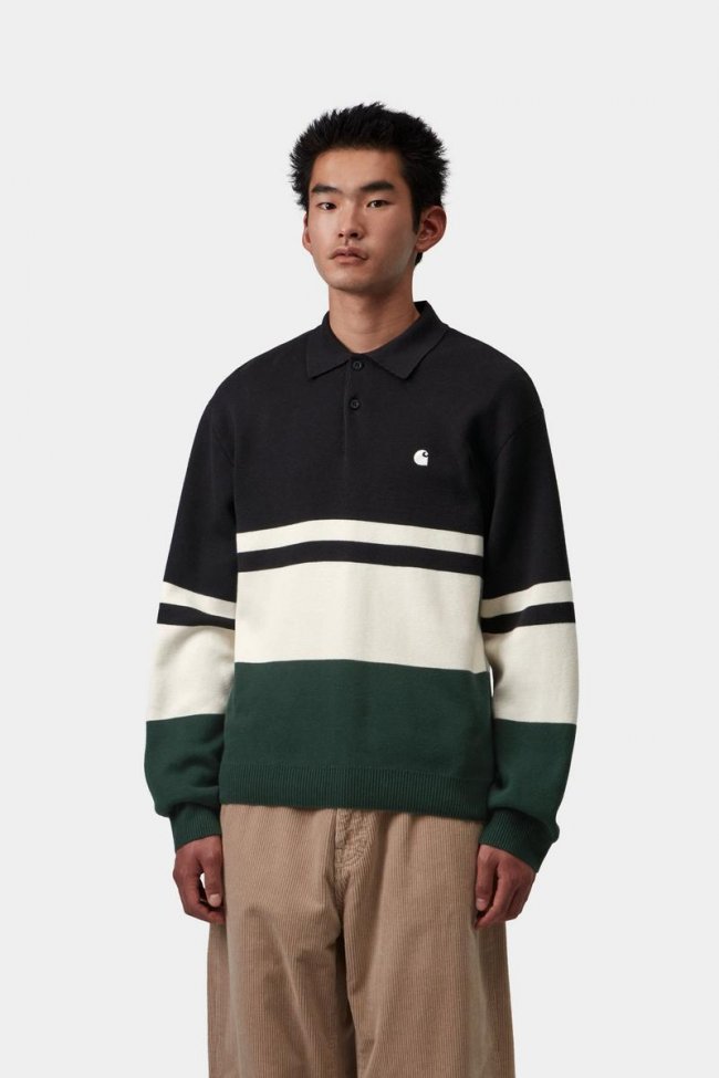 Carhartt L/S Austin Polo - Rugby Jacquard, Soot