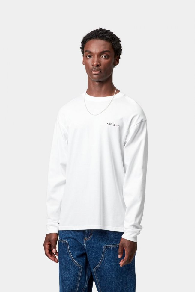 Carhartt L/S Script Embroidery T-Shirt - White / Black