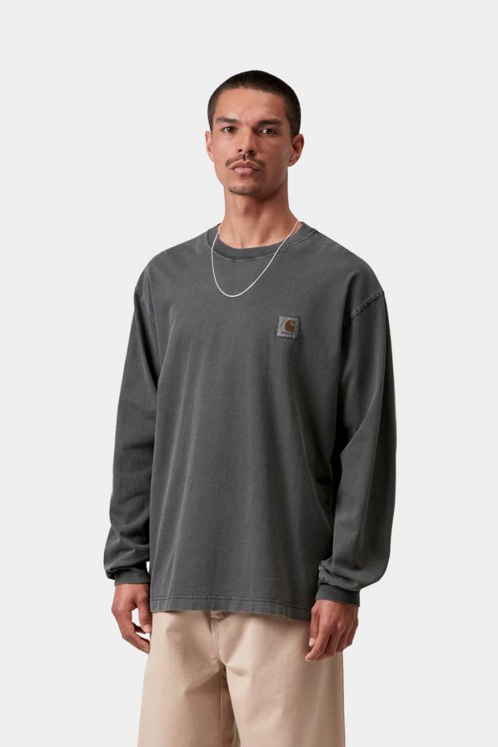 Carhartt L/S Nelson T-Shirt - Black, Garment dyed