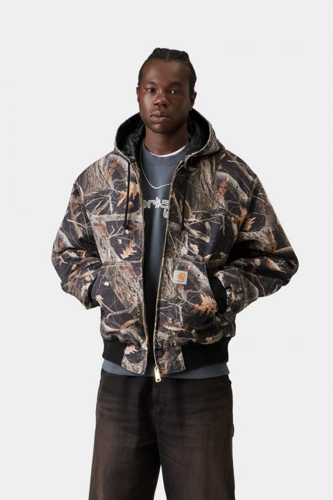 Carhartt OG Active Jacket - Camo Feather Tree, Black, Heavy stone wash