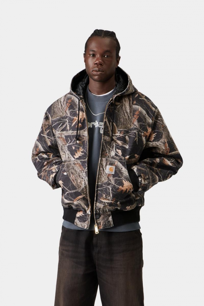 Carhartt OG Active Jacket - Camo Feather Tree, Black, Heavy stone wash