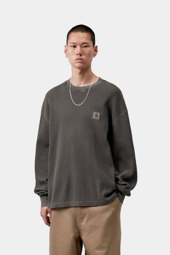 Carhartt L/S Vista Waffle T-Shirt - Black, Garment dyed