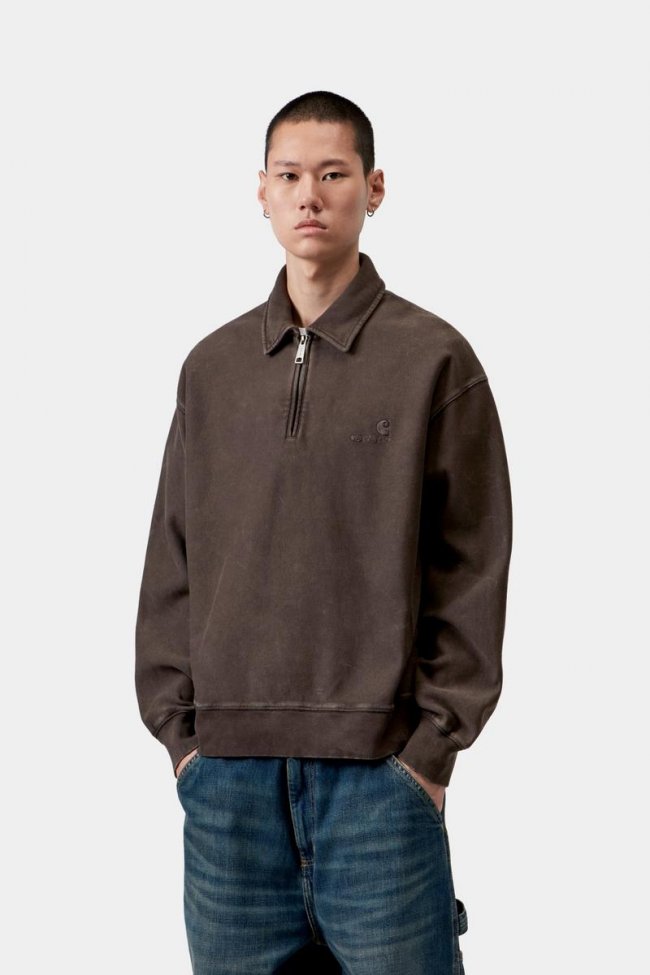 Carhartt Lambert Polo Sweatshirt - Tobacco, Moon wash
