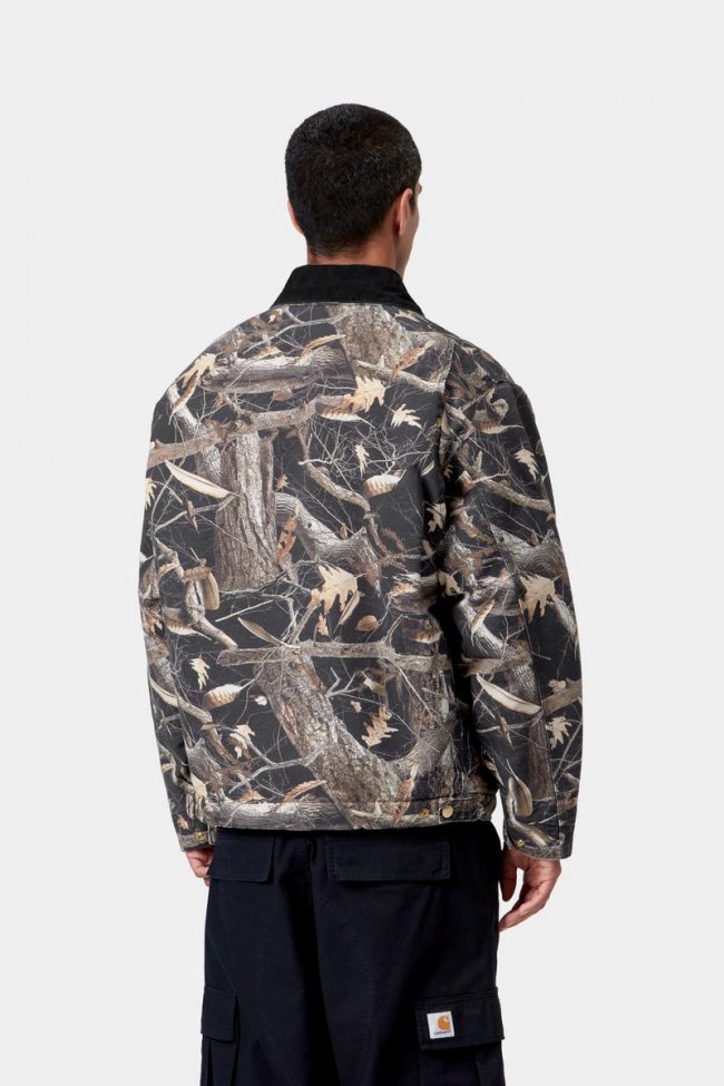 Carhartt OG Detroit Jacket - Camo Feather Tree, Black / Black, Heavy stone wash