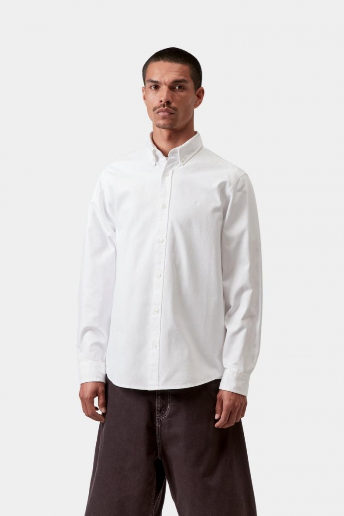Carhartt L/S Bolton Shirt - White, Garment dyed