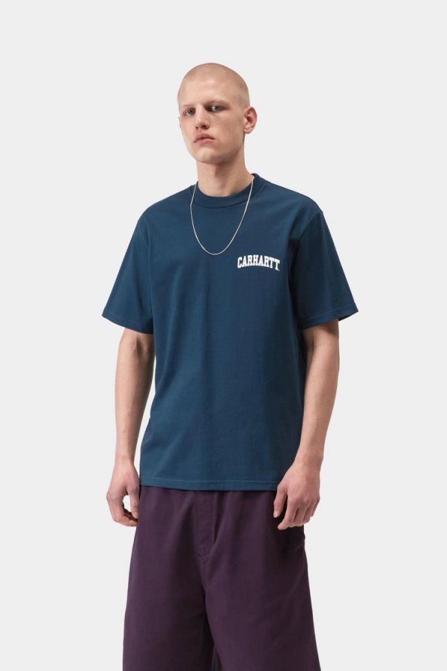 Carhartt S/S University Script T-Shirt - Blue River / White