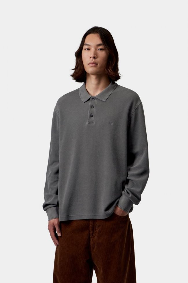 Carhartt L/S Waffle Rugby Shirt - Black, Garment dyed