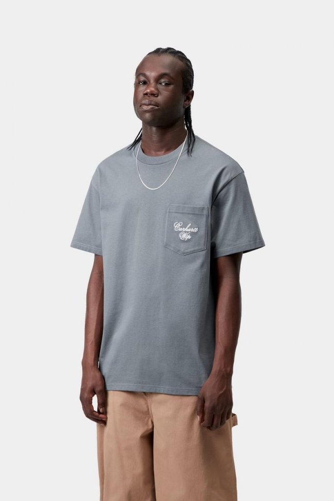 Carhartt S/S Longhand Pocket T-Shirt - Cozy Blue / White