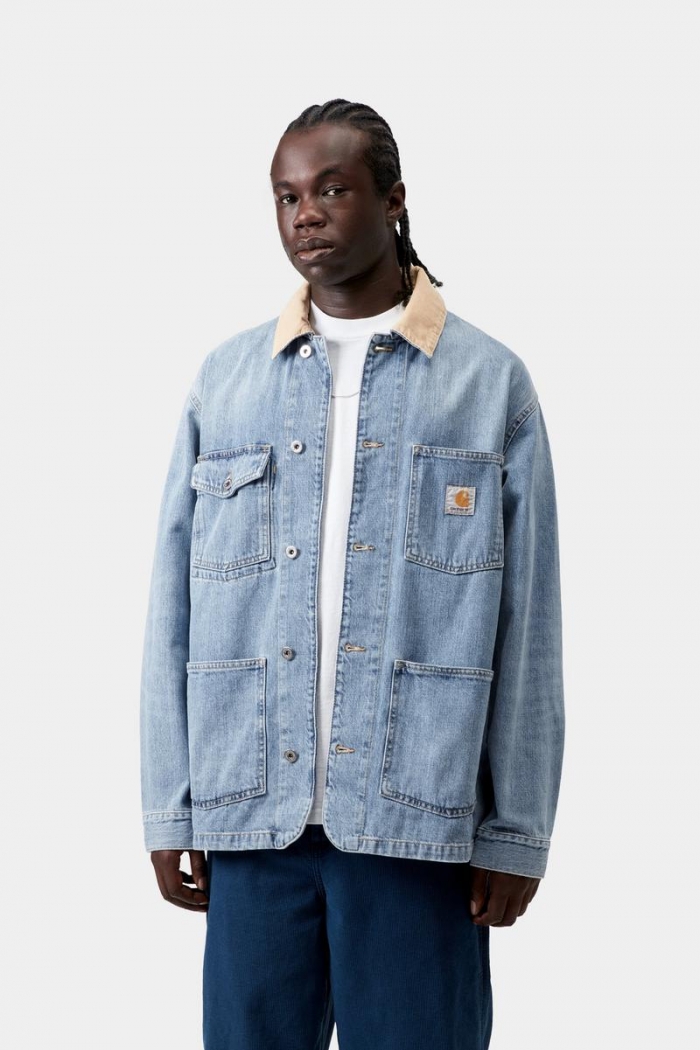 Carhartt Warren Chore Coat - Blue / Dusty H Brown, Burst washed