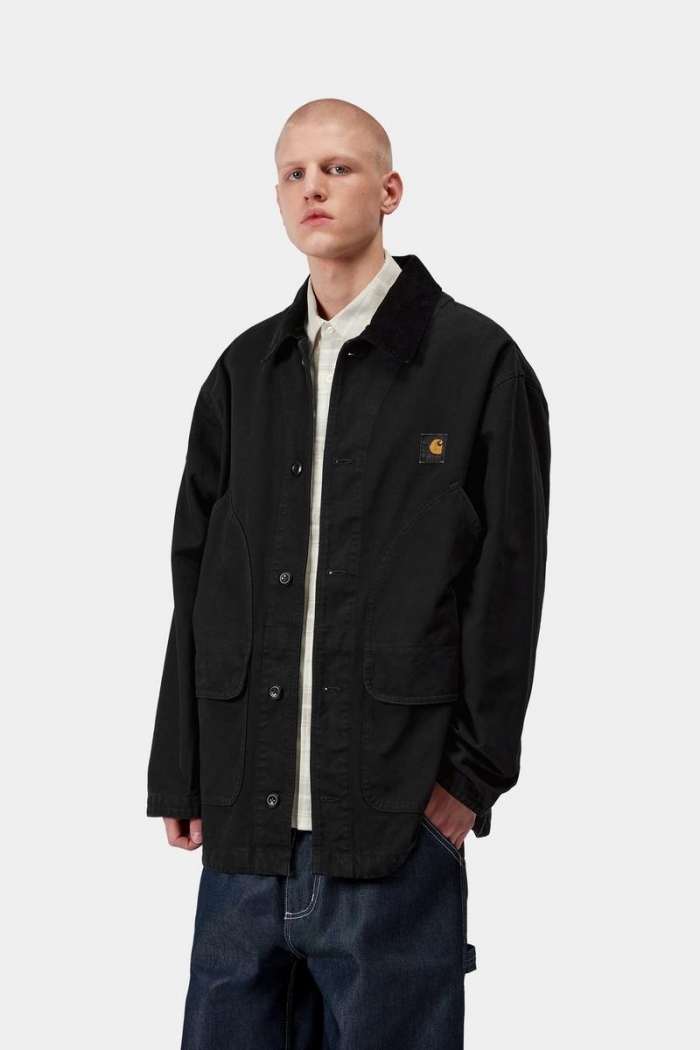 Carhartt Prescott Coat - Black / Black, Garment dyed