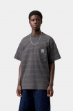 Carhartt S/S Bert Pocket T-Shirt - Bert Stripe, Graphite / Curacao, Garment dyed Carhartt S/S Bert Pocket T-Shirt - Bert Stripe, Graphite / Curacao, Garment dyed
