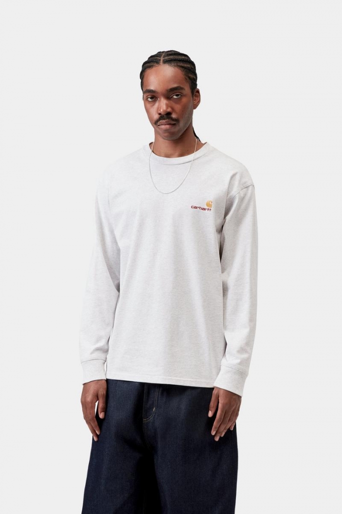 Carhartt L/S American Script T-Shirt - Ash Heather