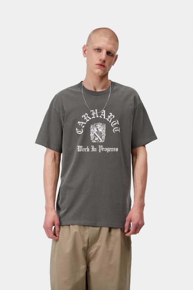Carhartt S/S Coat Of Arms T-Shirt - Black, Garment dyed