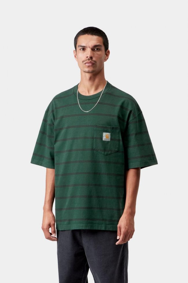 Carhartt S/S Cardona Pocket T-Shirt - Cardona Stripe, Natural / Dark Scarab, Garment dyed Carhartt S/S Cardona Pocket T-Shirt - Cardona Stripe, Natural / Dark Scarab, Garment dyed