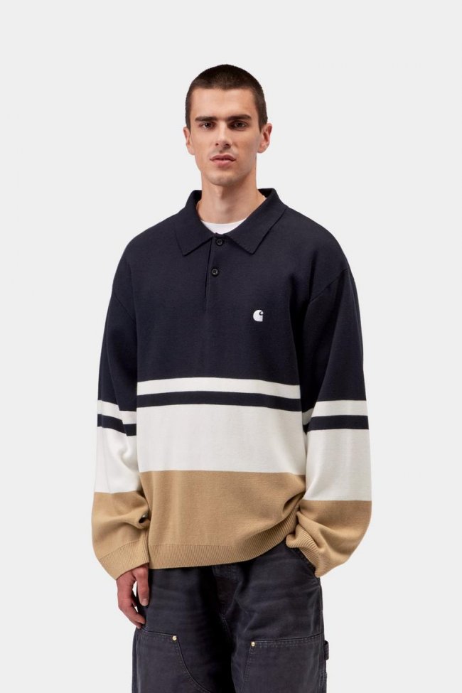 Carhartt L/S Austin Polo - Rugby Jacquard, Dark Navy