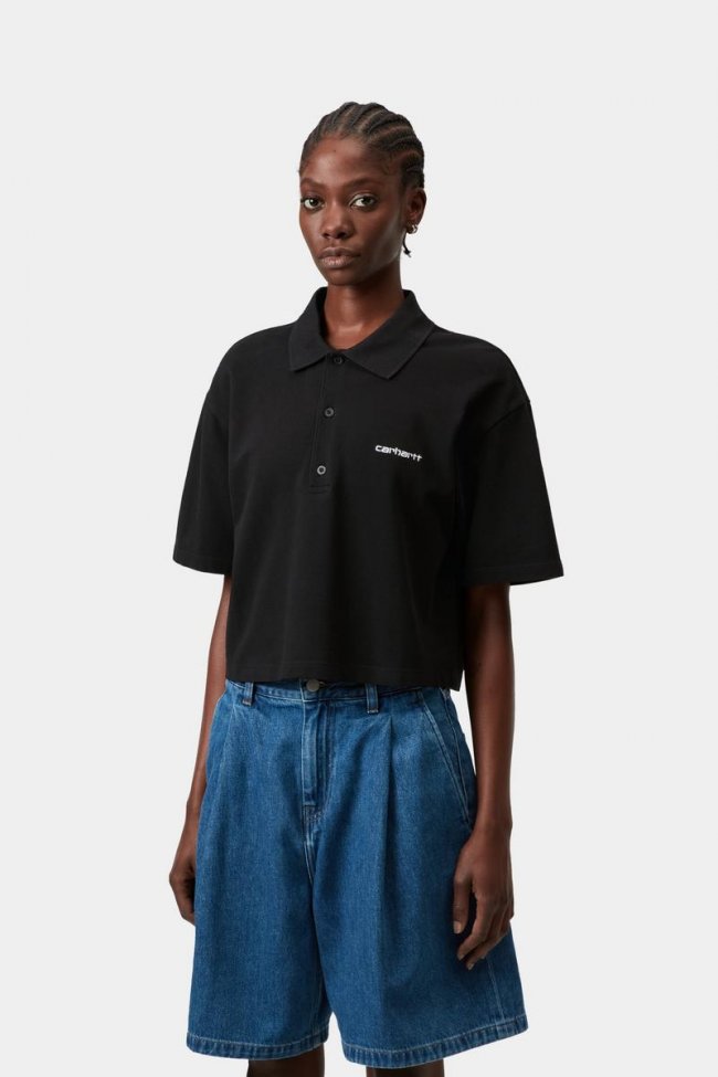 Carhartt S/S Carhartt Script Polo T-Shirt - Black / White
