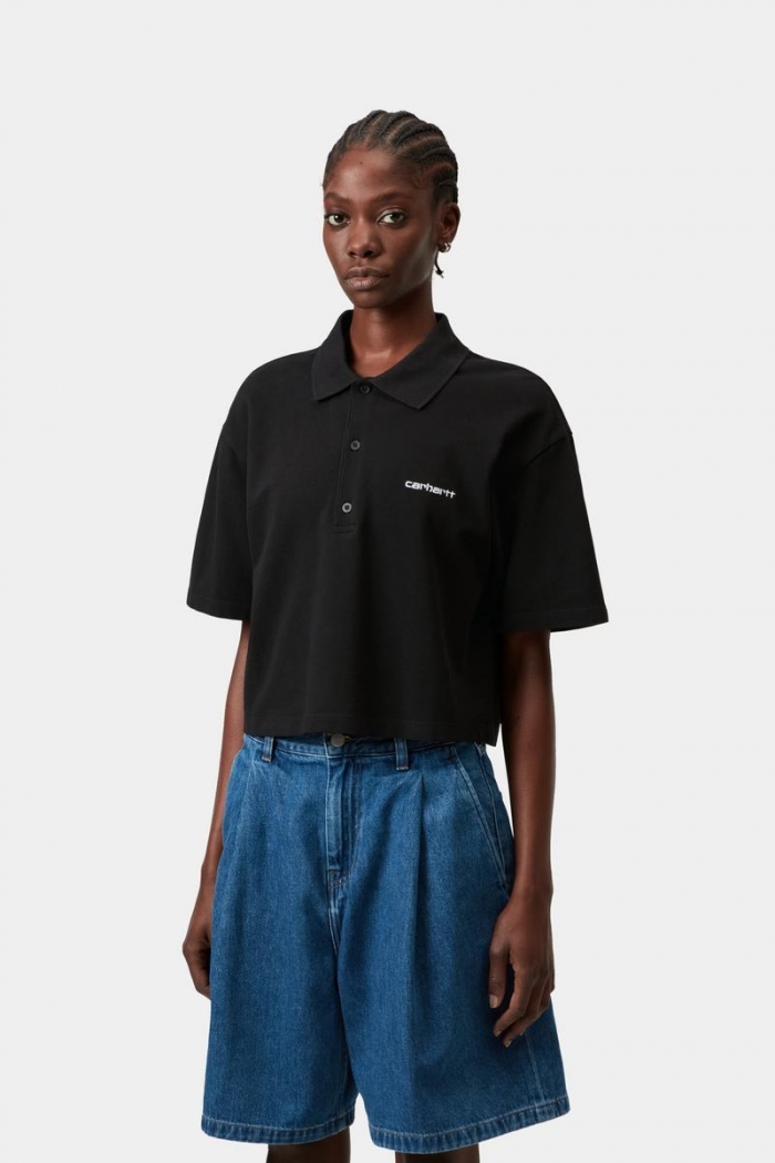 Carhartt S/S Carhartt Script Polo T-Shirt - Black / White
