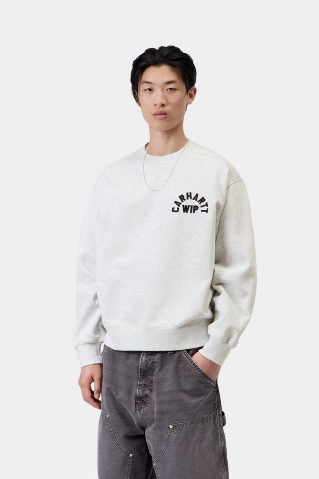 Carhartt Arch Script Sweatshirt - Ash Heather / Dark Navy, Stone washed
