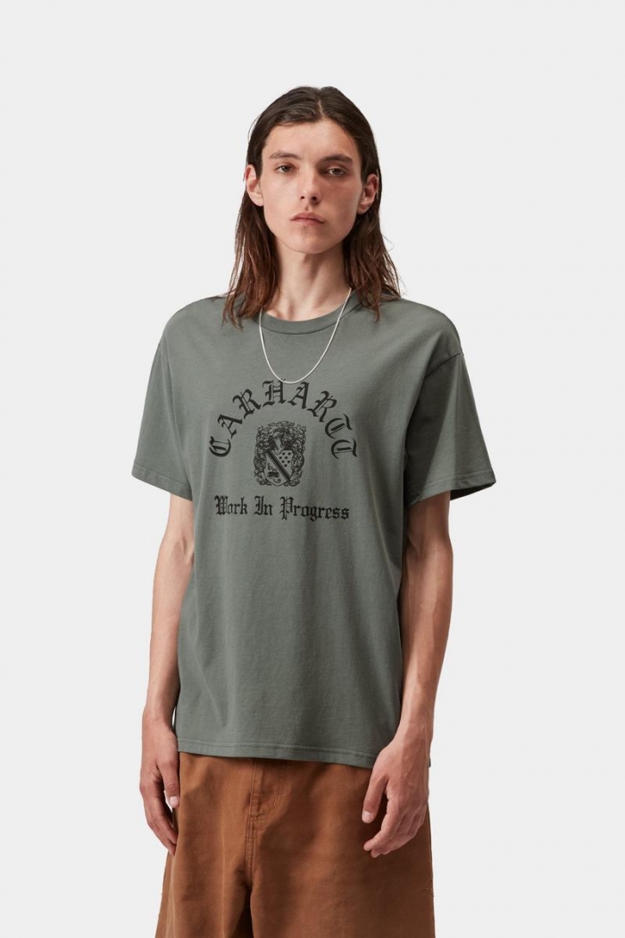 Carhartt S/S Coat Of Arms T-Shirt - Velvet Green, Garment dyed