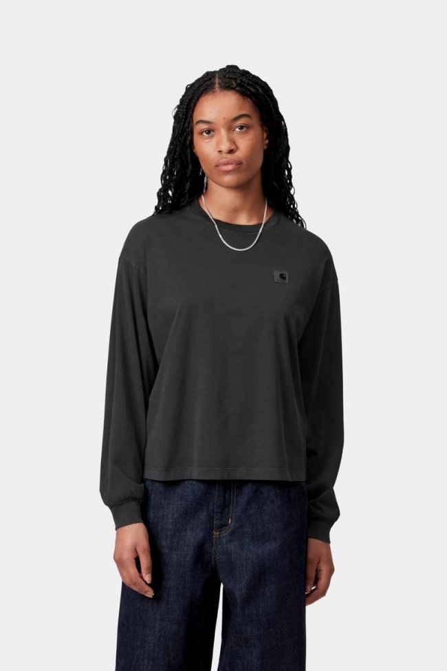 Carhartt L/S Nelson T-Shirt - Black, Garment dyed