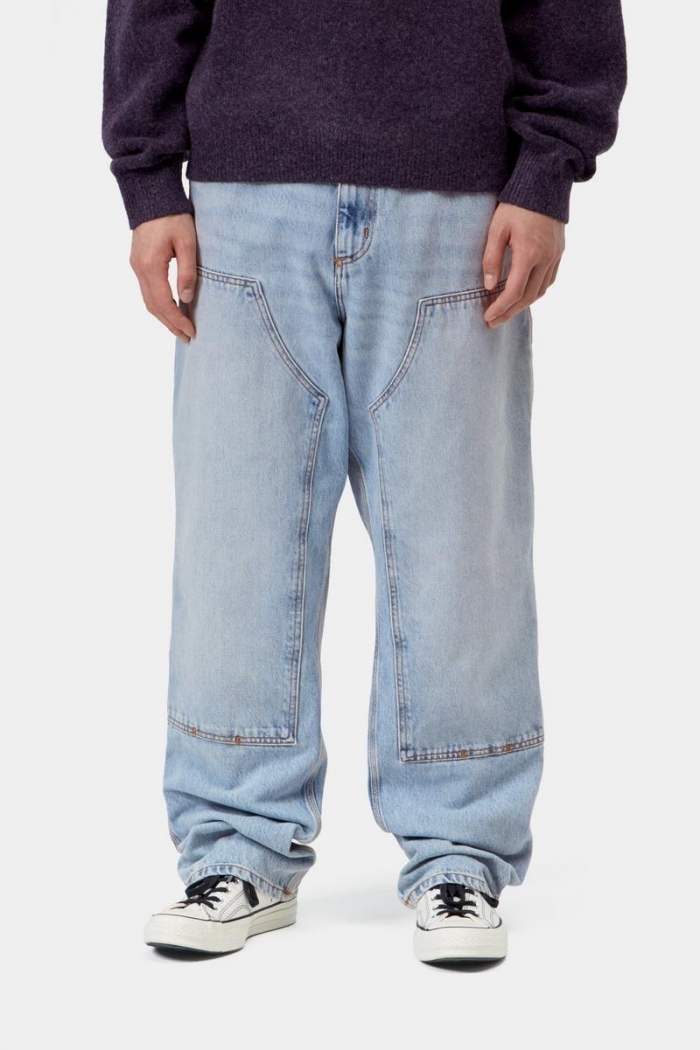 Carhartt Double Knee Pant - Blue, Heavy worn bleached