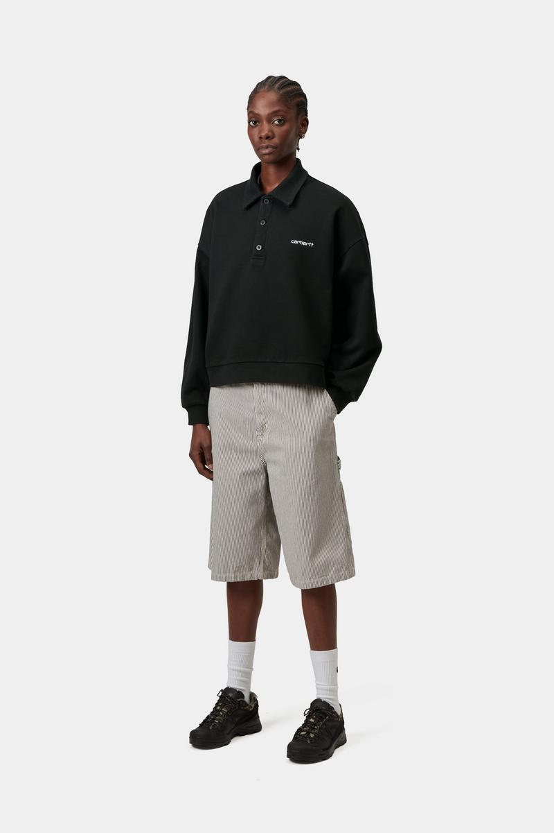 Carhartt Brenta Polo Sweatshirt - Black / White, Heavy stone wash