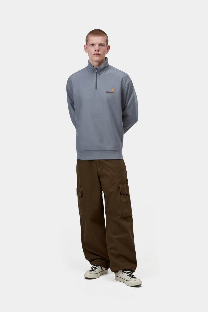 Carhartt Half Zip American Script Sweatshirt - Shady Blue