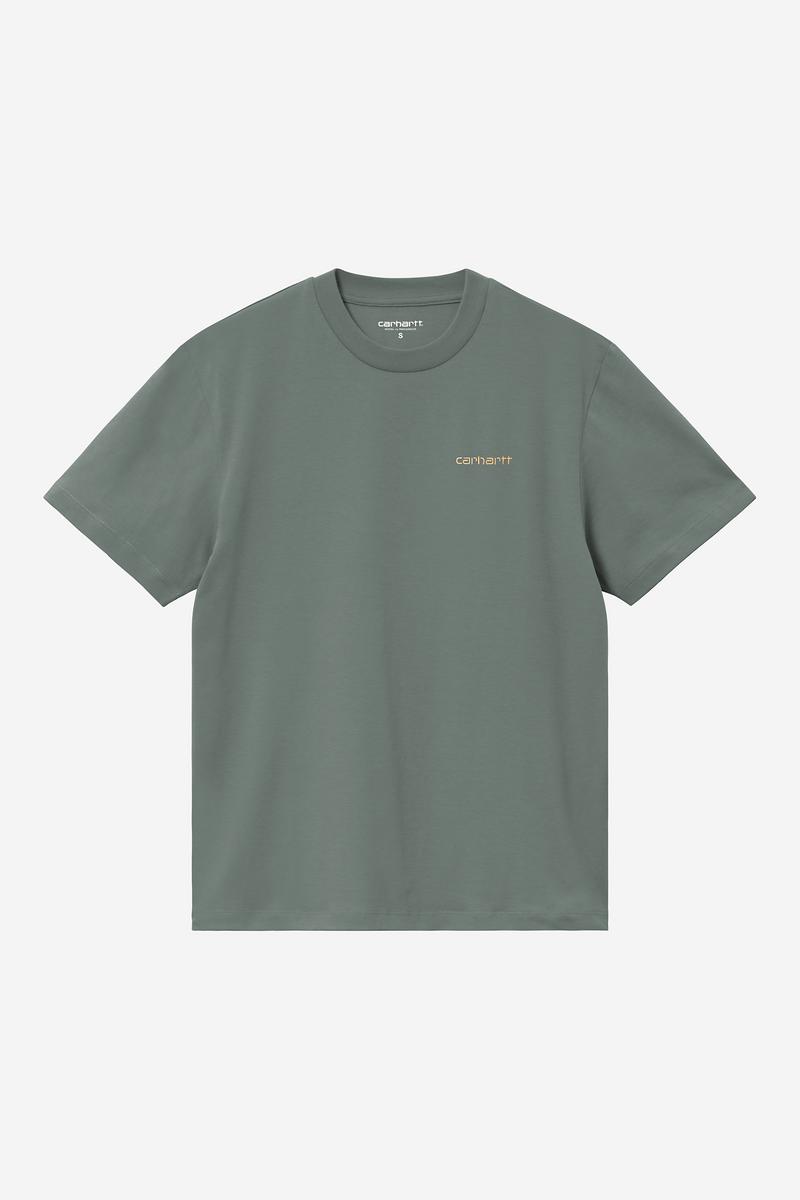 Carhartt S/S Script Embroidery T-Shirt - Velvet Green / Gentle Orange