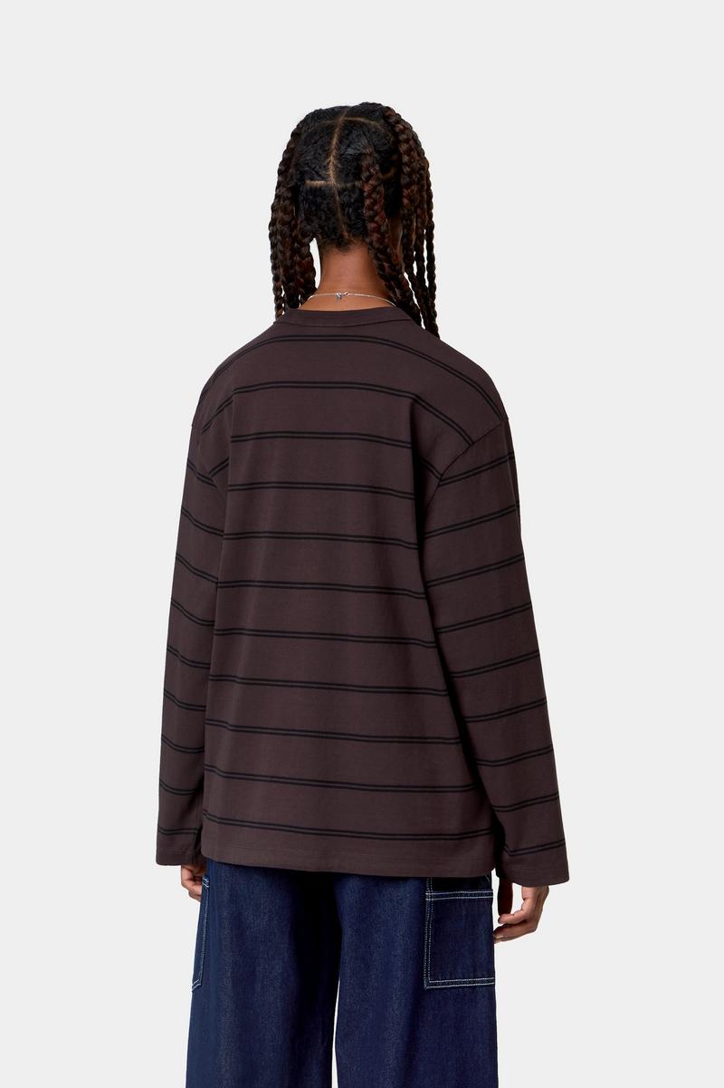Carhartt L/S Cardona Pocket T-Shirt - Cardona Stripe, Natural / Palisander, Garment dyed