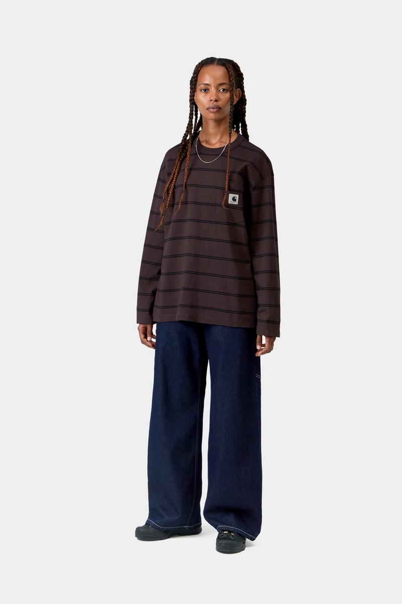 Carhartt L/S Cardona Pocket T-Shirt - Cardona Stripe, Natural / Palisander, Garment dyed