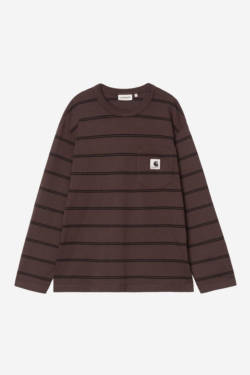 Carhartt L/S Cardona Pocket T-Shirt - Cardona Stripe, Natural / Palisander, Garment dyed