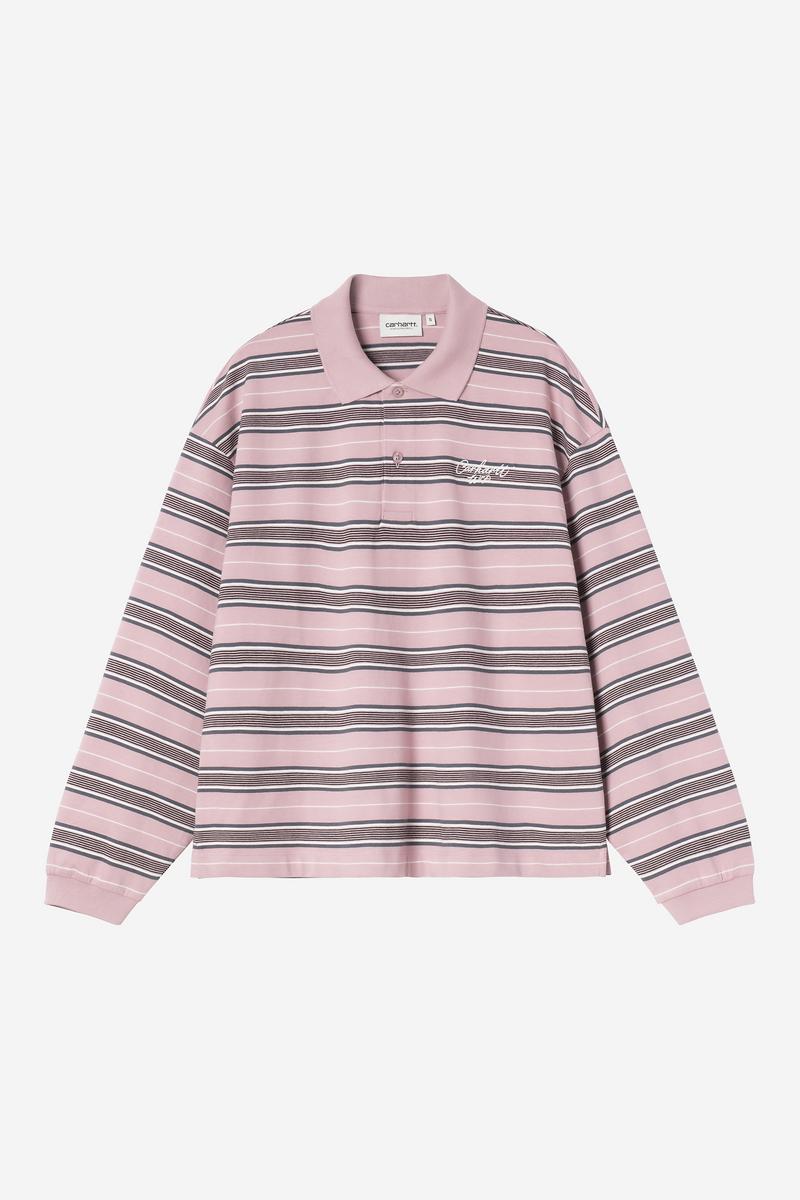 Carhartt L/S Bronson Polo - Bronson Stripe, Hortensia