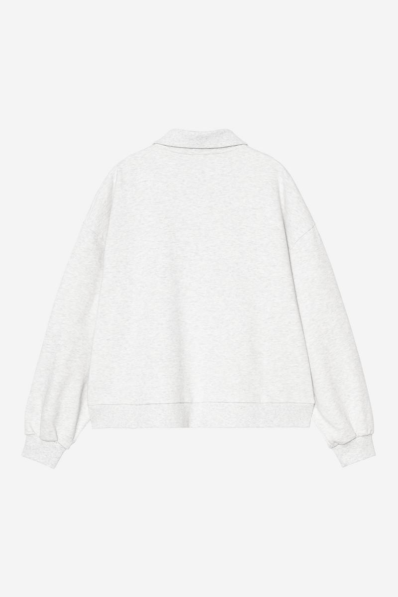 Carhartt Brenta Polo Sweatshirt - Ash Heather / White, Heavy stone wash