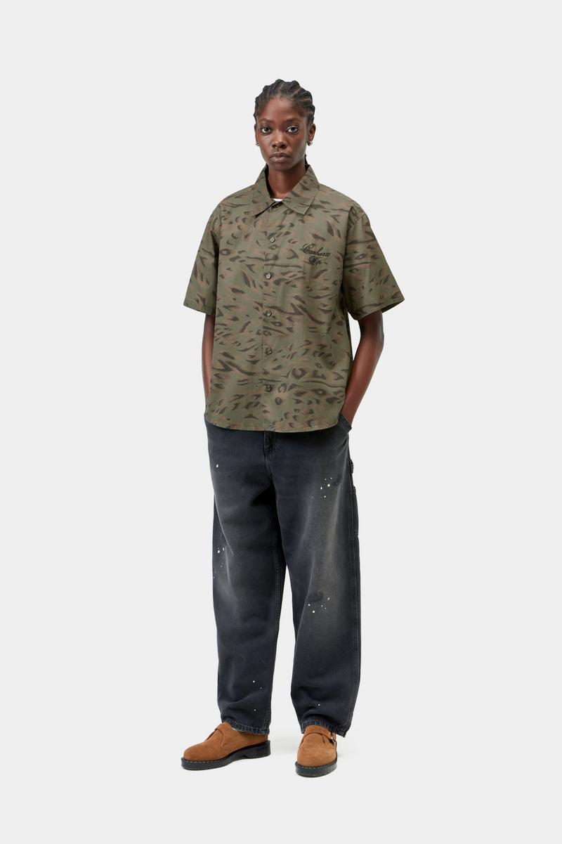 Carhartt S/S Travon Shirt - Duck Feather Print, Cypress / Black