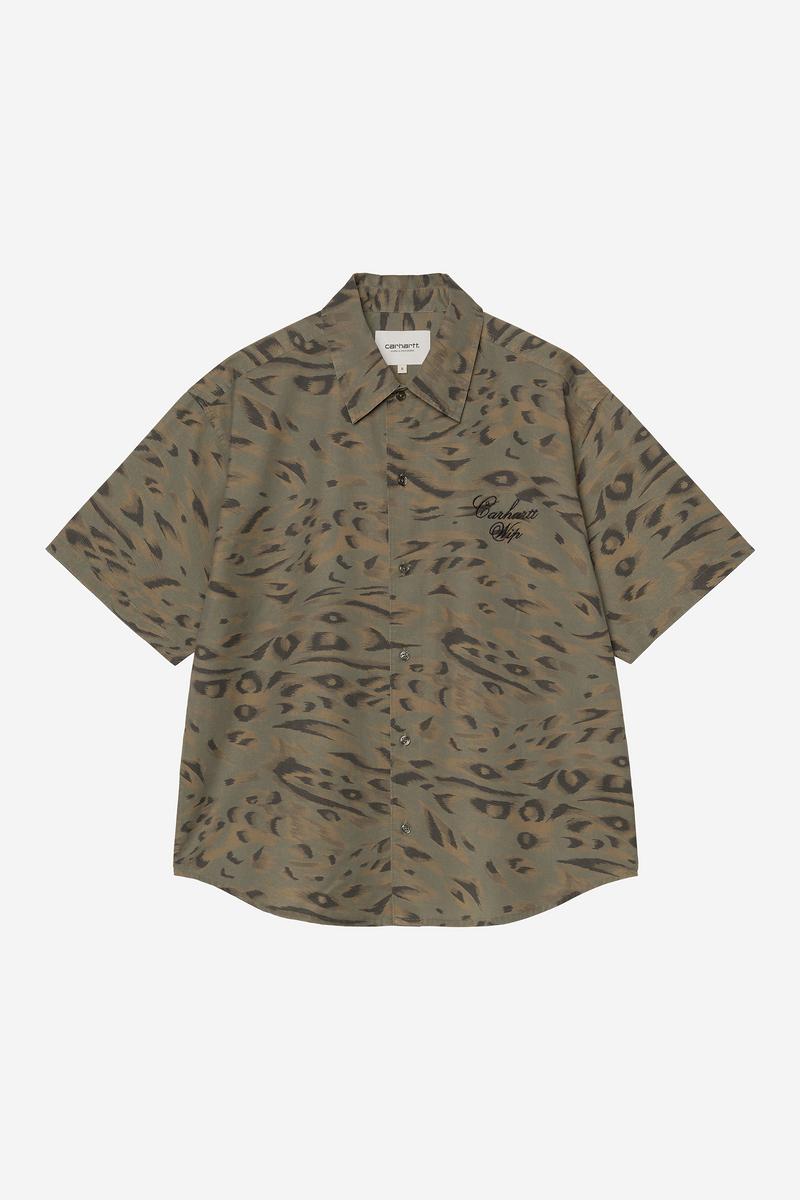 Carhartt S/S Travon Shirt - Duck Feather Print, Cypress / Black