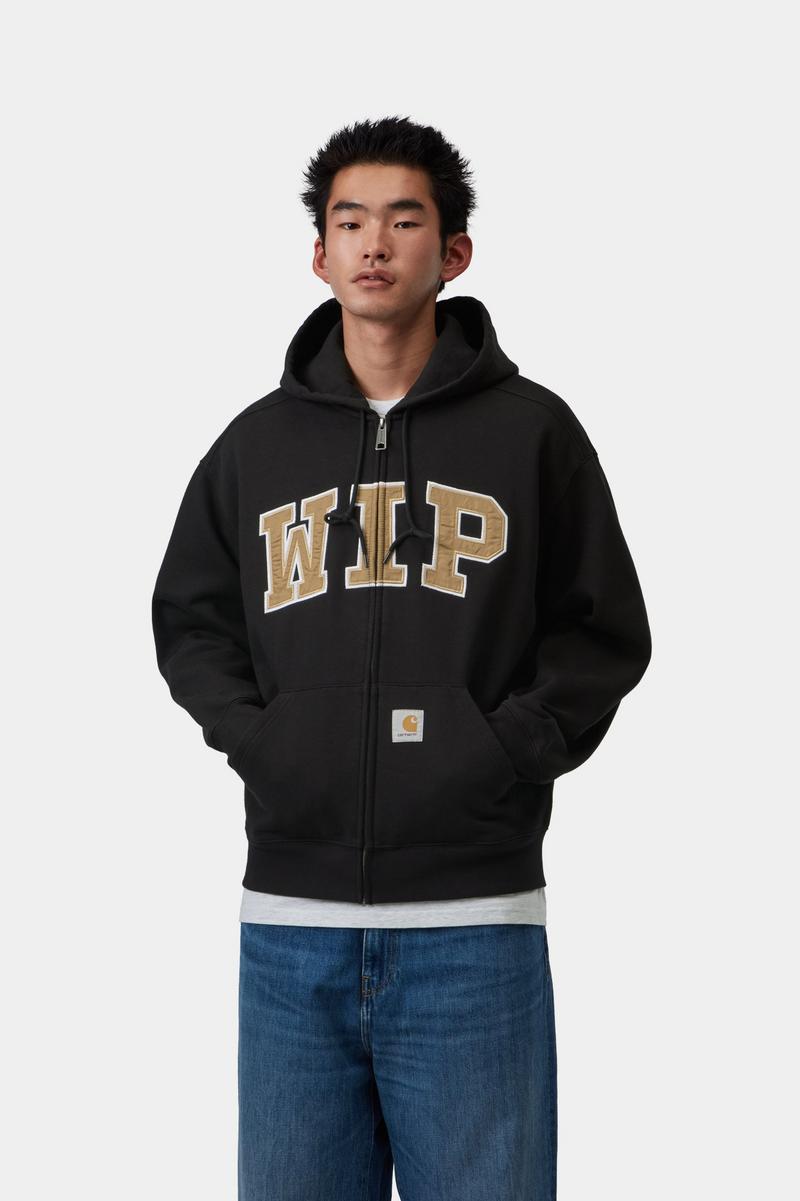 Carhartt Hooded WIP Sweat Jacket - Black, Stone washed