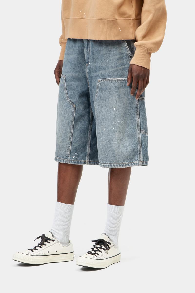 Carhartt Nixon Double Knee Short - Blue, Destroy wash, splatter