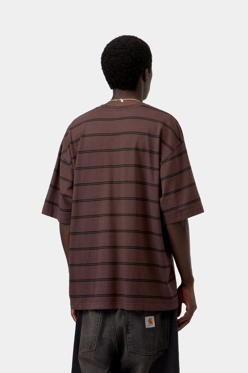 Carhartt S/S Cardona Pocket T-Shirt - Cardona Stripe, Natural / Palisander, Garment dyed
