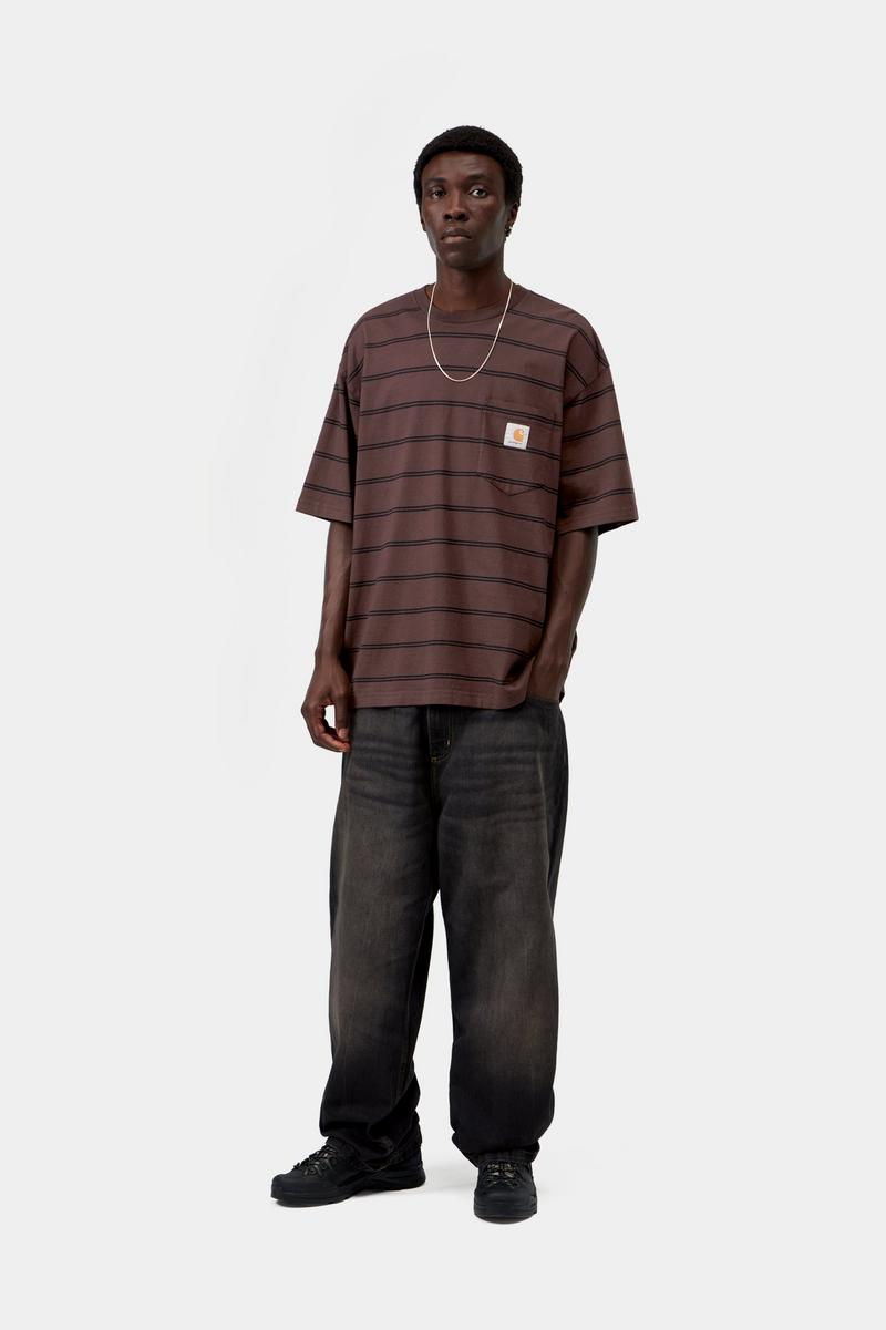 Carhartt S/S Cardona Pocket T-Shirt - Cardona Stripe, Natural / Palisander, Garment dyed