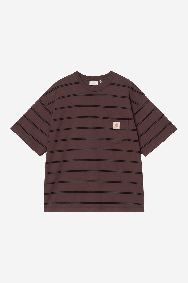 Carhartt S/S Cardona Pocket T-Shirt - Cardona Stripe, Natural / Palisander, Garment dyed