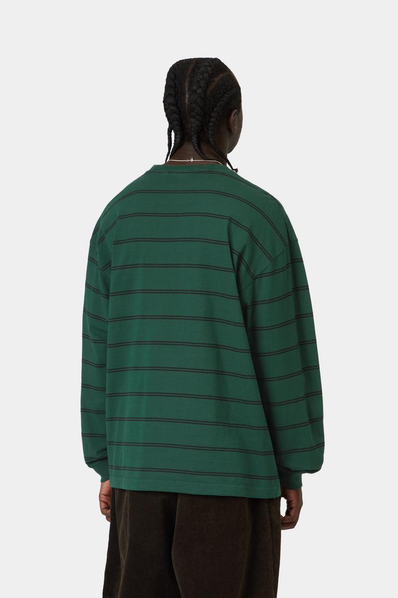 Carhartt L/S Cardona Pocket T-Shirt - Cardona Stripe, Natural / Dark Scarab, Garment dyed