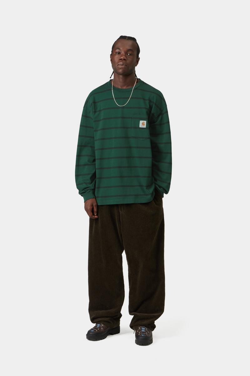 Carhartt L/S Cardona Pocket T-Shirt - Cardona Stripe, Natural / Dark Scarab, Garment dyed