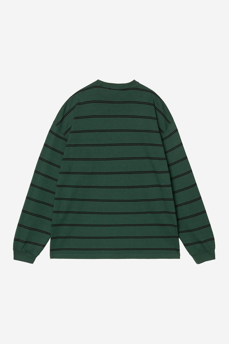 Carhartt L/S Cardona Pocket T-Shirt - Cardona Stripe, Natural / Dark Scarab, Garment dyed