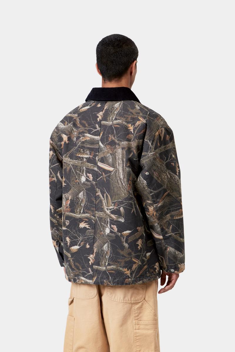 Carhartt Lander Coat - Camo Feather Tree, Black / Black, Stone washed